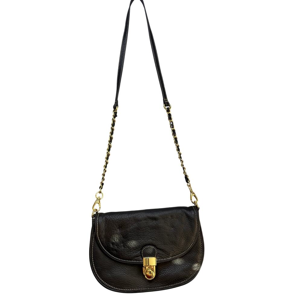 Barr + Barr Black Leather Chain Crossbody Bag Keyhole Lock Novelty Lining⁠